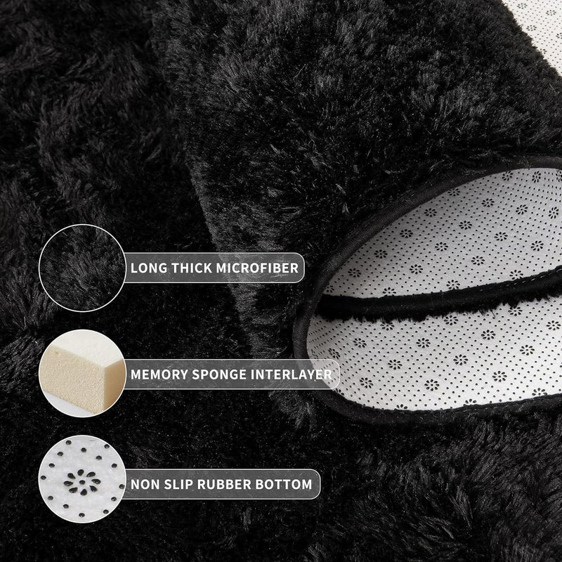 Tepook Super Soft Fluffy Rug for Bedroom, Modern Shaggy Fuzzy Kids Rugs for Living Room, Plush Indoor Nursery Home Decor Dorm Carpet with Non-Slip Bottom, Black, 2 X 3 Feet - Image 2